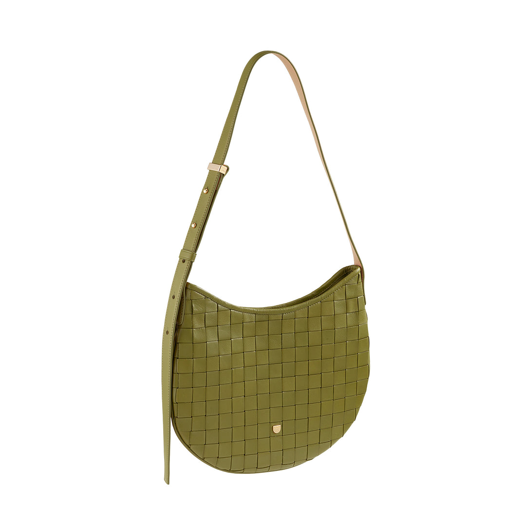 DUDU Damen-Umhängetasche aus echtem gewebtem Leder – elegante Hobo-Tasche mit verstellbarem Schultergurt und Reißverschluss, handwerkliches Design, geräumig und vielseitig