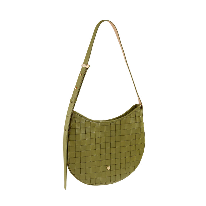 DUDU Damen-Umhängetasche aus echtem gewebtem Leder – elegante Hobo-Tasche mit verstellbarem Schultergurt und Reißverschluss, handwerkliches Design, geräumig und vielseitig