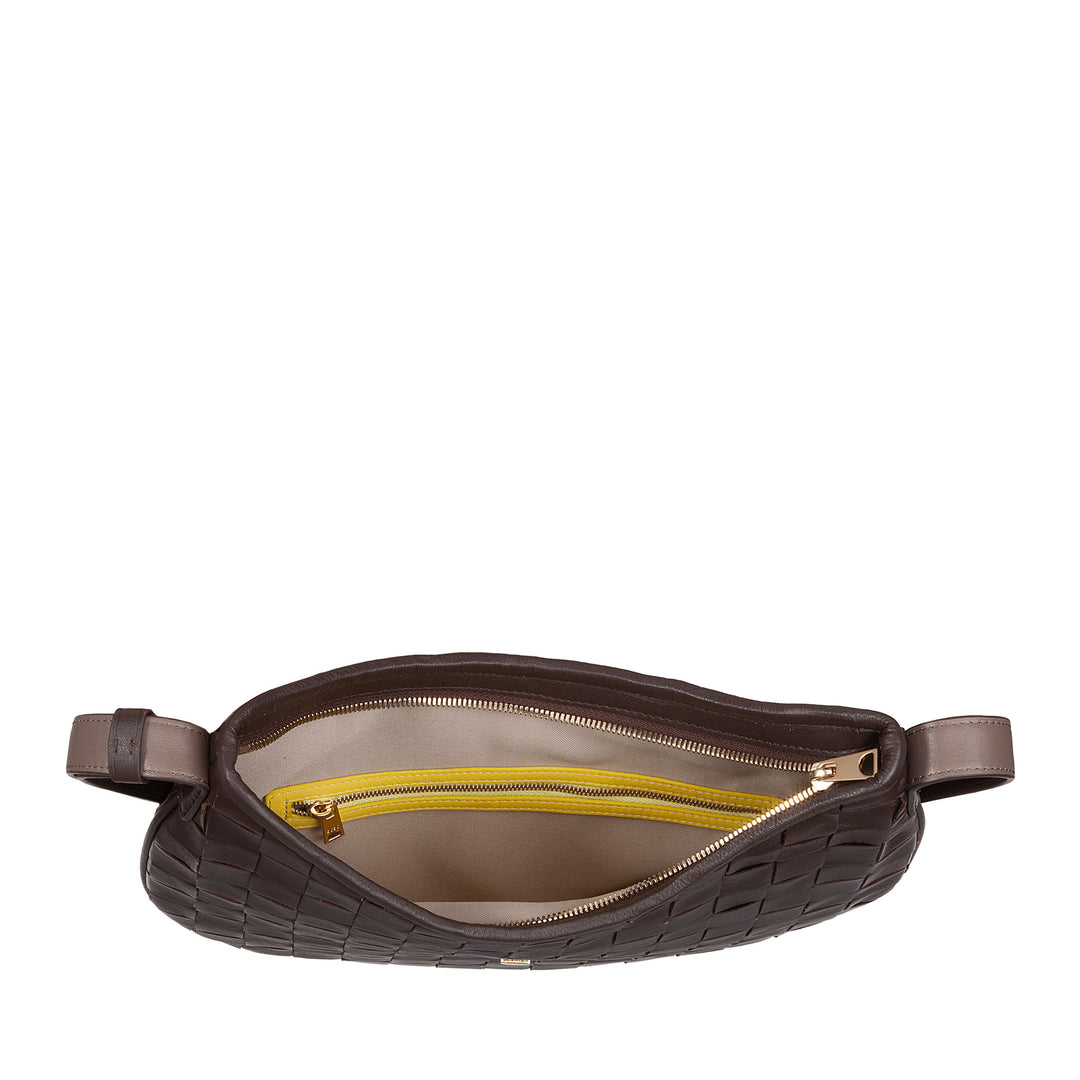 DUDU Damen-Umhängetasche aus echtem gewebtem Leder – elegante Hobo-Tasche mit verstellbarem Schultergurt und Reißverschluss, handwerkliches Design, geräumig und vielseitig