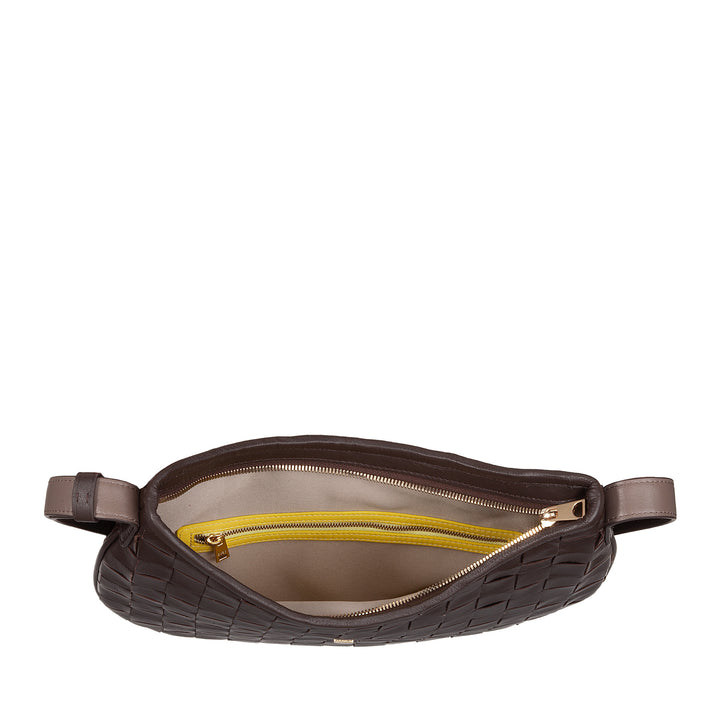 DUDU Damen-Umhängetasche aus echtem gewebtem Leder – elegante Hobo-Tasche mit verstellbarem Schultergurt und Reißverschluss, handwerkliches Design, geräumig und vielseitig