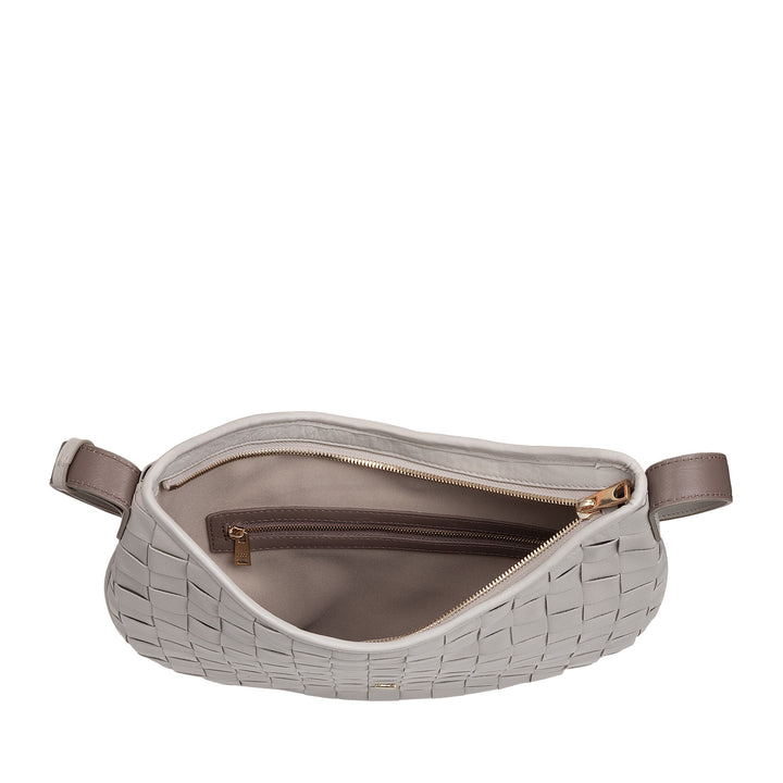DUDU Damen-Umhängetasche aus echtem gewebtem Leder – elegante Hobo-Tasche mit verstellbarem Schultergurt und Reißverschluss, handwerkliches Design, geräumig und vielseitig