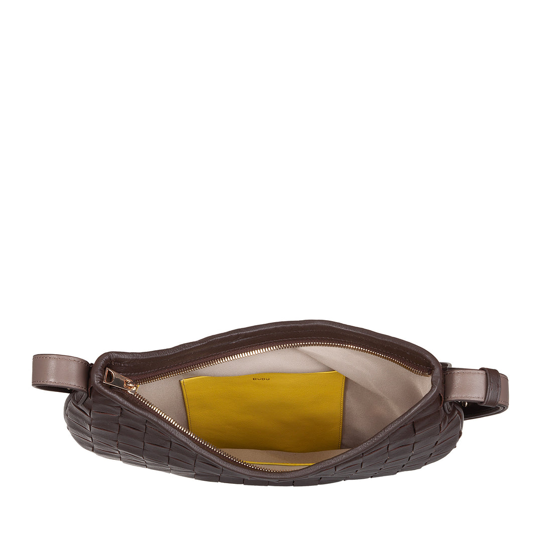 DUDU Damen-Umhängetasche aus echtem gewebtem Leder – elegante Hobo-Tasche mit verstellbarem Schultergurt und Reißverschluss, handwerkliches Design, geräumig und vielseitig