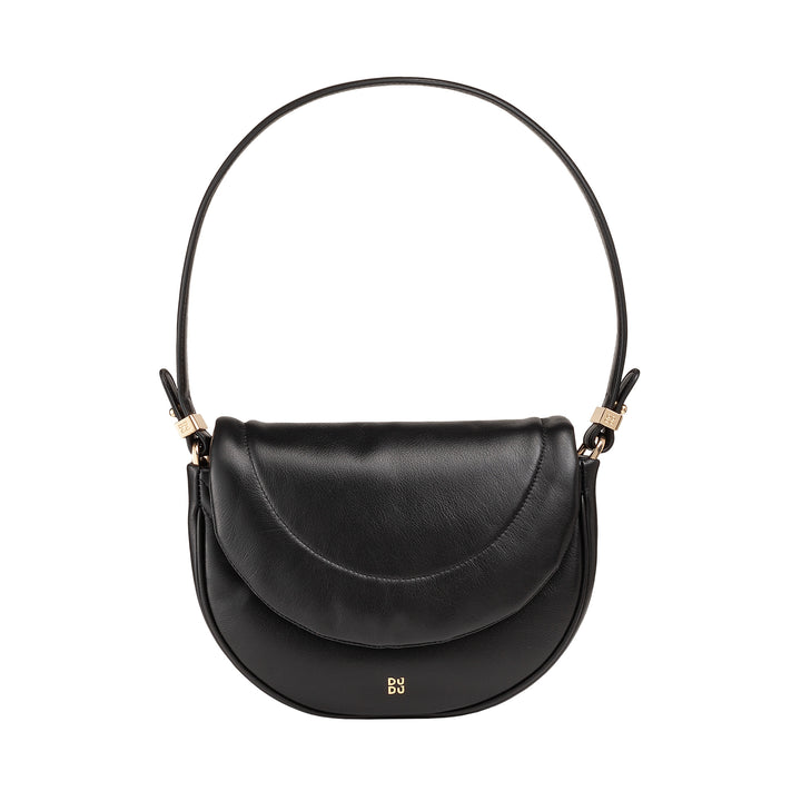 DUDU Damen-Umhängetasche aus gestepptem Leder, kleine elegante gepolsterte Handtasche mit Klappe, abnehmbarem Schultergurt und Schultergurt