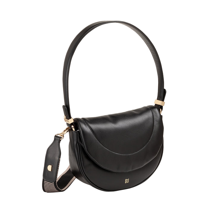 DUDU Damen-Umhängetasche aus gestepptem Leder, kleine elegante gepolsterte Handtasche mit Klappe, abnehmbarem Schultergurt und Schultergurt