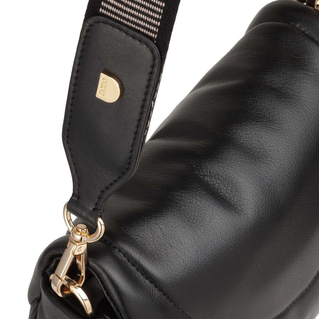 DUDU Damen-Umhängetasche aus gestepptem Leder, kleine elegante gepolsterte Handtasche mit Klappe, abnehmbarem Schultergurt und Schultergurt
