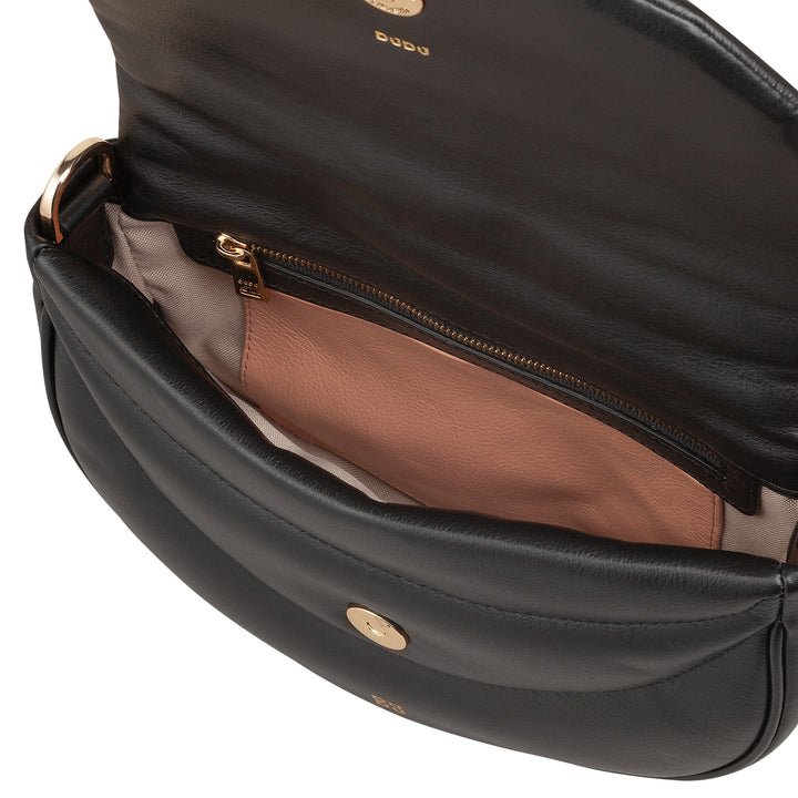 DUDU Damen-Umhängetasche aus gestepptem Leder, kleine elegante gepolsterte Handtasche mit Klappe, abnehmbarem Schultergurt und Schultergurt