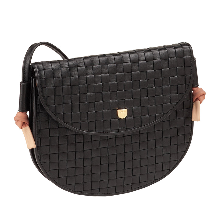 DUDU Borsa a Tracolla Piccola Intrecciata in Vera Pelle con Patta – Borsa Donna a Spalla Elegante Artigianale, Borsetta Crossbody Versatile per Uso Quotidiano ed Eventi