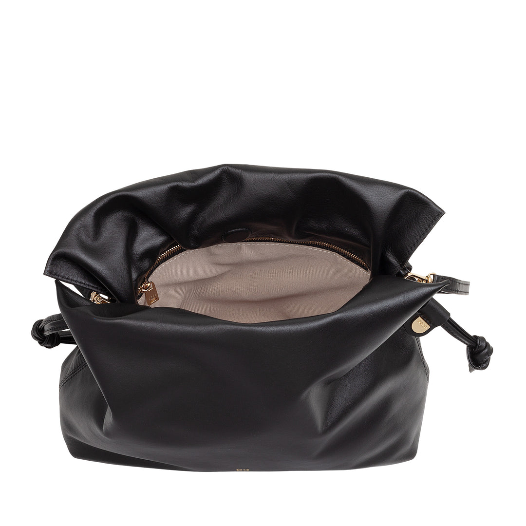 DUDU Damen-Ledertasche mit Kordelzugverschluss – Elegante, kompakte und praktische Umhängetasche für jeden Anlass mit verstellbarem Riemen