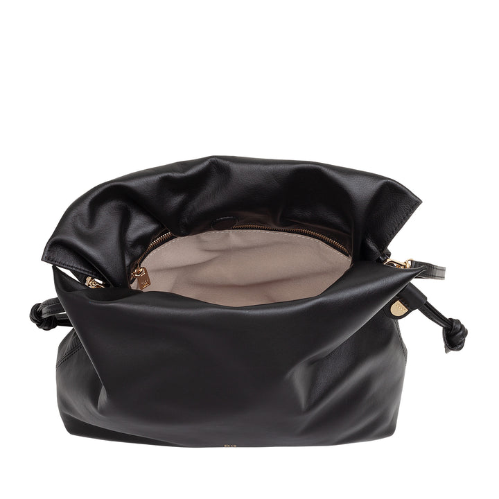 DUDU Damen-Ledertasche mit Kordelzugverschluss – Elegante, kompakte und praktische Umhängetasche für jeden Anlass mit verstellbarem Riemen