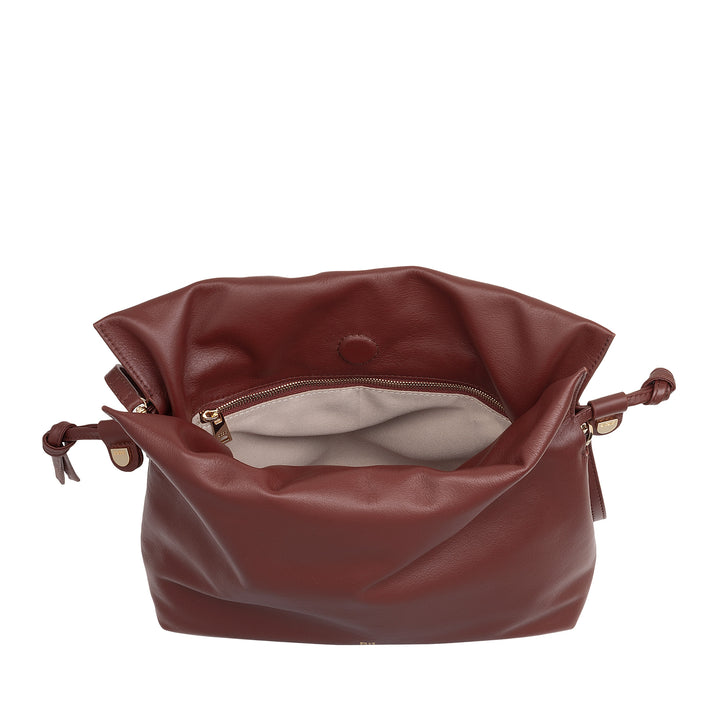 DUDU Damen-Ledertasche mit Kordelzugverschluss – Elegante, kompakte und praktische Umhängetasche für jeden Anlass mit verstellbarem Riemen