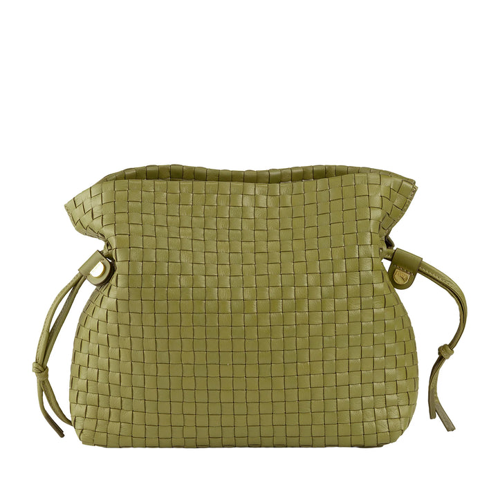 DUDU Damen-Umhängetasche aus gewebtem Leder mit Kordelzug, weich und geräumig, verstellbarer Schultergurt, Magnetverschluss, eleganter und handwerklicher Stil
