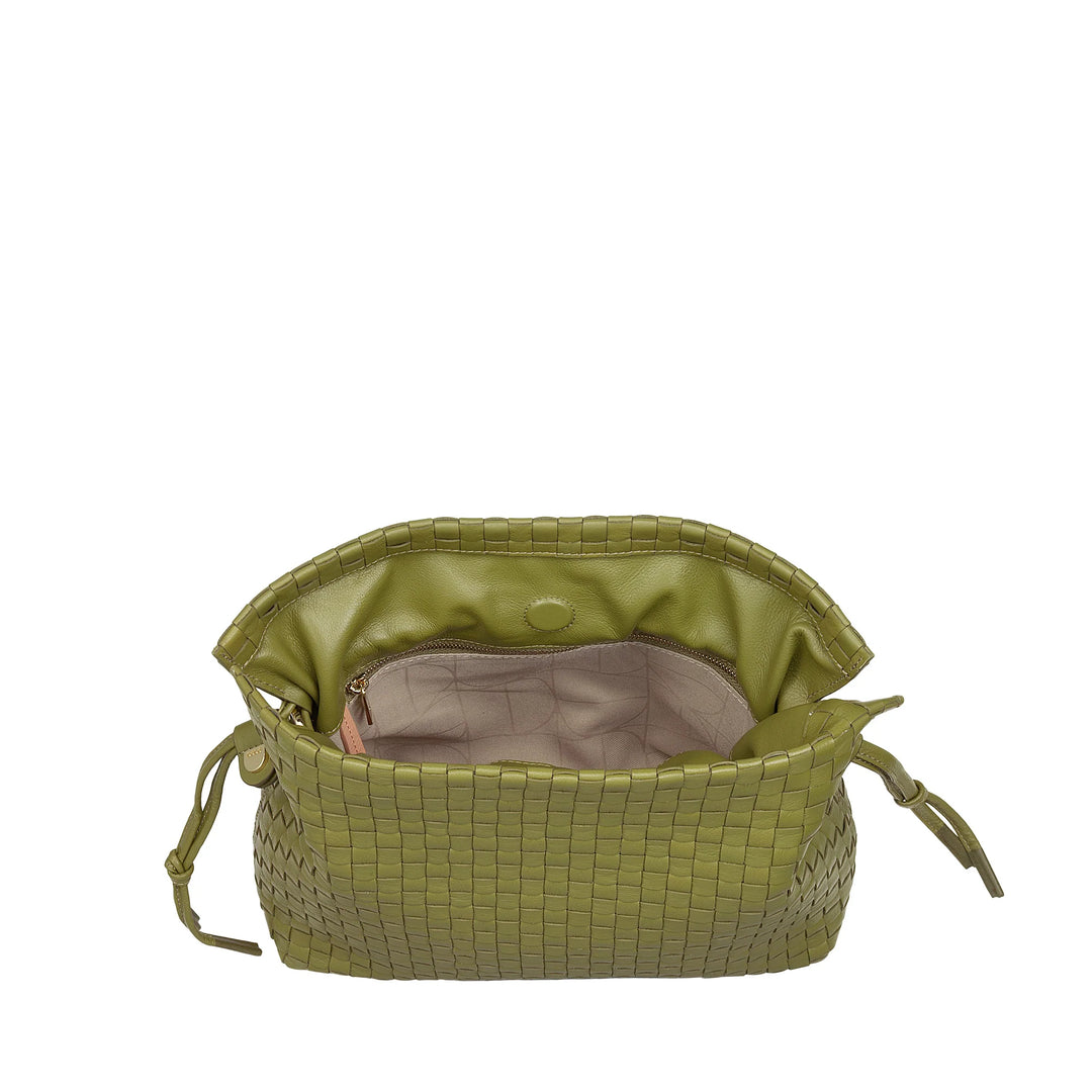 DUDU Damen-Umhängetasche aus gewebtem Leder mit Kordelzug, weich und geräumig, verstellbarer Schultergurt, Magnetverschluss, eleganter und handwerklicher Stil
