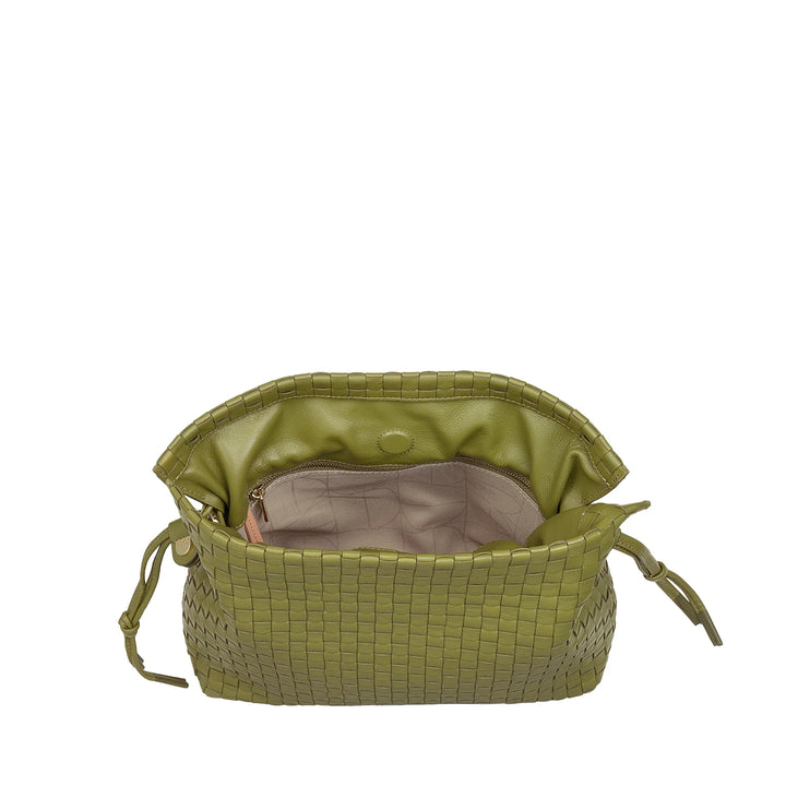 DUDU Damen-Umhängetasche aus gewebtem Leder mit Kordelzug, weich und geräumig, verstellbarer Schultergurt, Magnetverschluss, eleganter und handwerklicher Stil