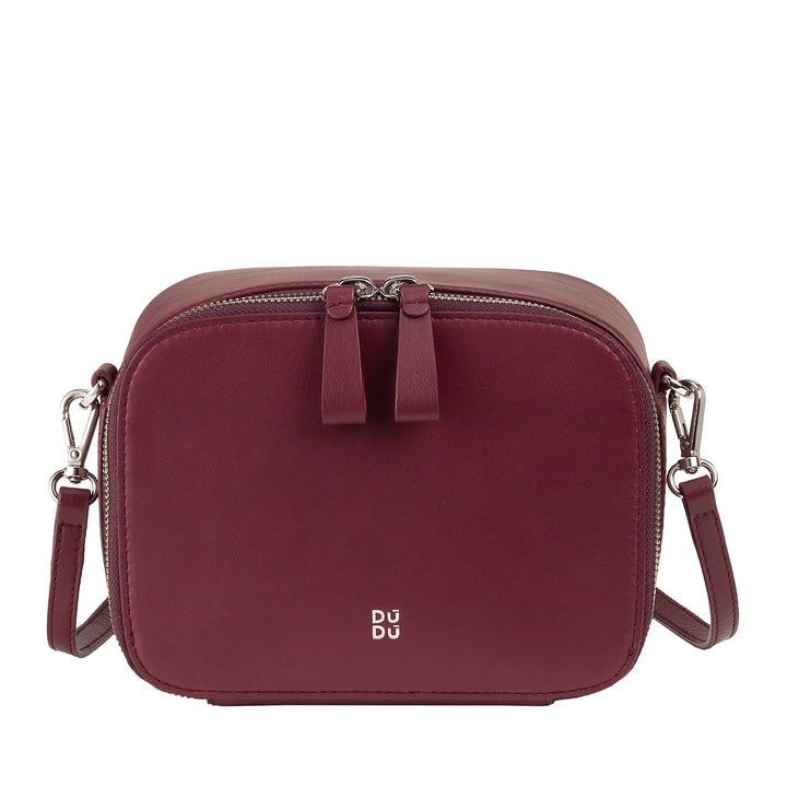 DUDU Kleine Damen-Umhängetasche aus Leder, Kameratasche mit doppeltem Schultergurt, Reißverschluss, elegante Tasche im kompakten Design
