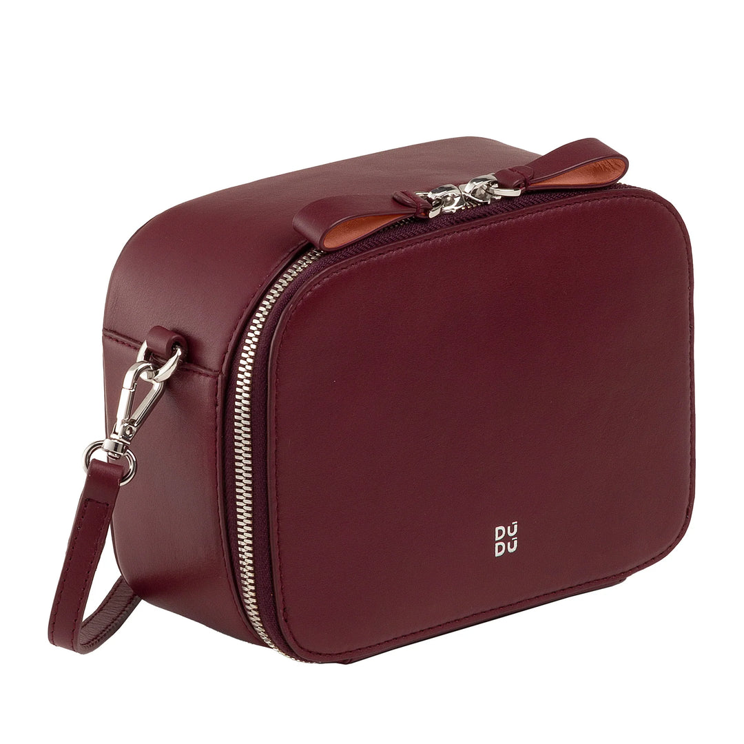 DUDU Kleine Damen-Umhängetasche aus Leder, Kameratasche mit doppeltem Schultergurt, Reißverschluss, elegante Tasche im kompakten Design