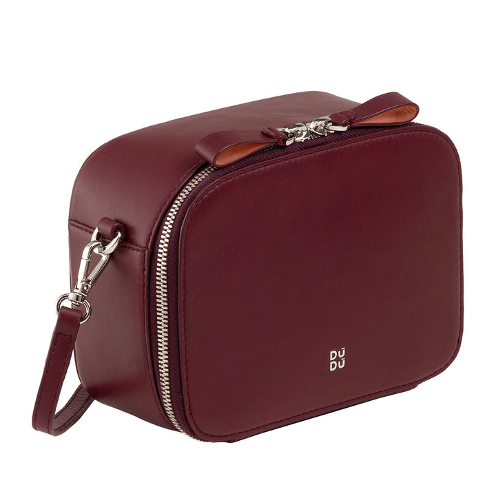 DUDU Kleine Damen-Umhängetasche aus Leder, Kameratasche mit doppeltem Schultergurt, Reißverschluss, elegante Tasche im kompakten Design