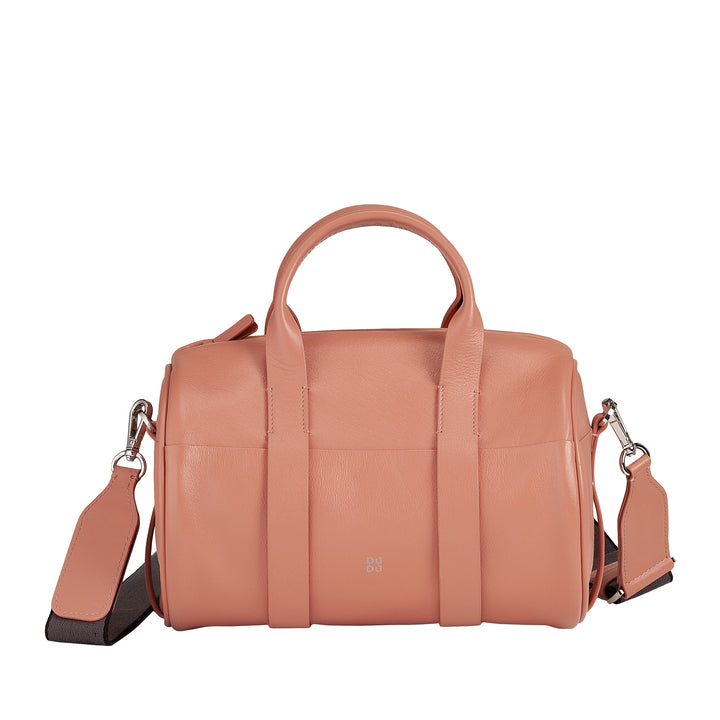 DUDU Damen-Zylindertasche aus echtem Leder, weiche zylindrische Tasche, Fasstasche mit Schultergurt und zwei Griffen, elegantes, farbenfrohes Design