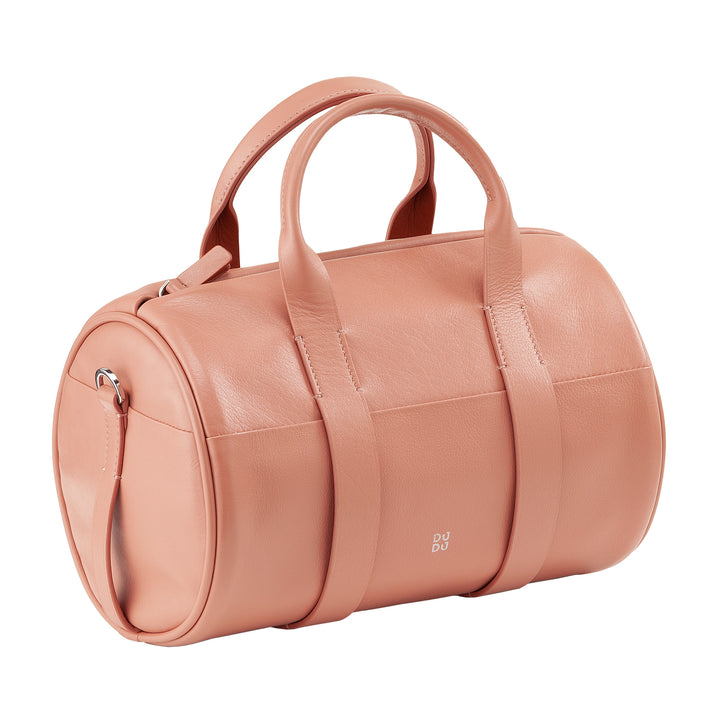 DUDU Damen-Zylindertasche aus echtem Leder, weiche zylindrische Tasche, Fasstasche mit Schultergurt und zwei Griffen, elegantes, farbenfrohes Design