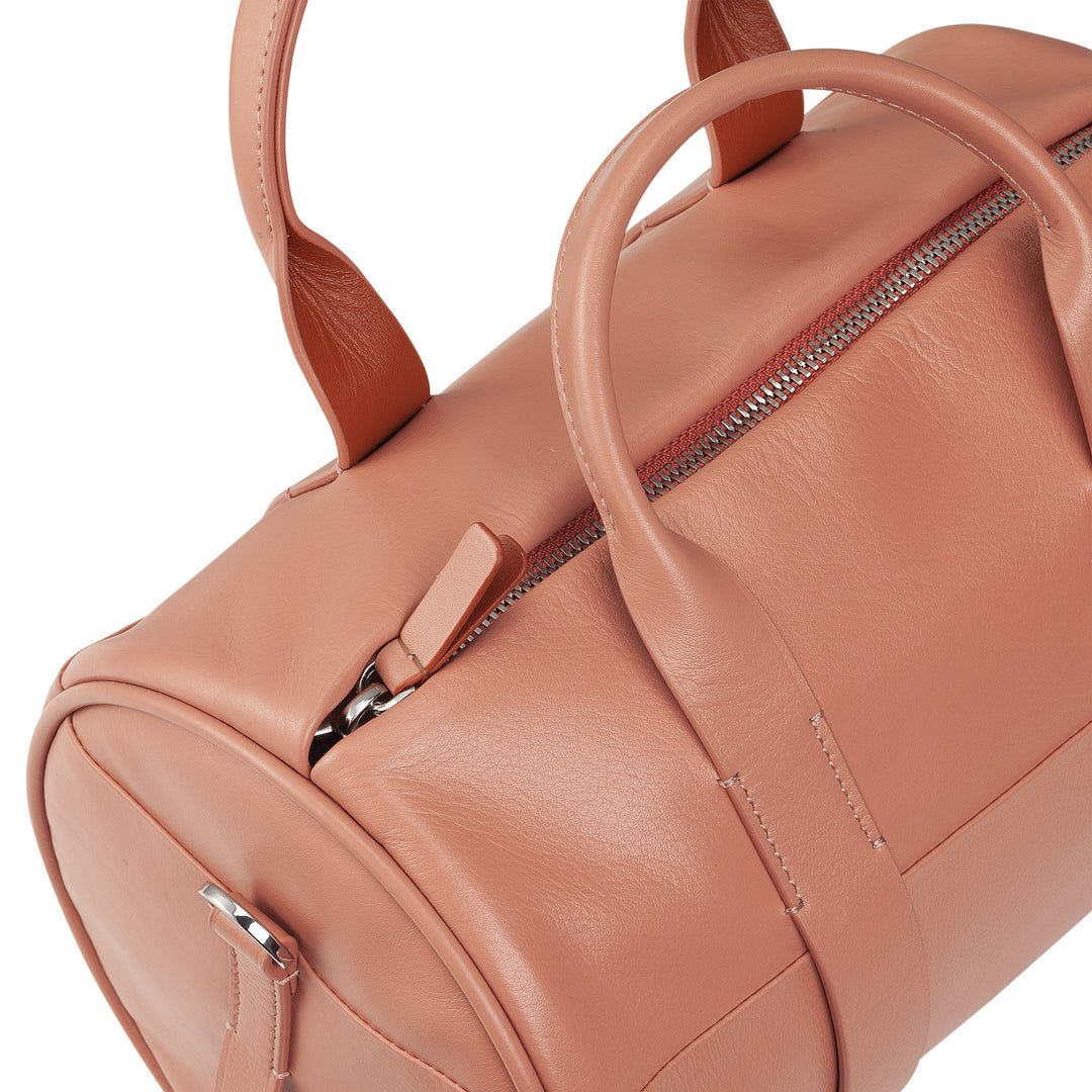 DUDU Damen-Zylindertasche aus echtem Leder, weiche zylindrische Tasche, Fasstasche mit Schultergurt und zwei Griffen, elegantes, farbenfrohes Design