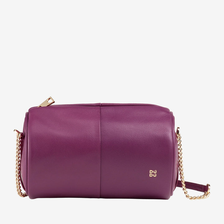 DUDU Sac cylindrique en cuir pour femme, sac à bandoulière avec chaîne et cuir, petit sac cylindrique élégant avec fermeture éclair
