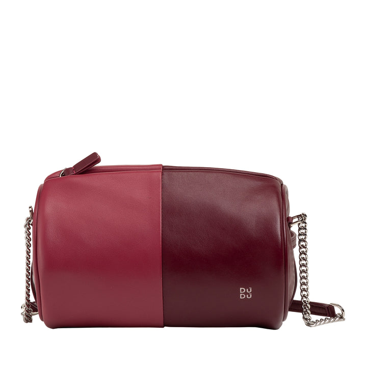 DUDU Zylindrische Damen-Ledertasche, Umhängetasche mit Kette und Leder, elegante, modische kleine Zylindertasche mit Reißverschluss