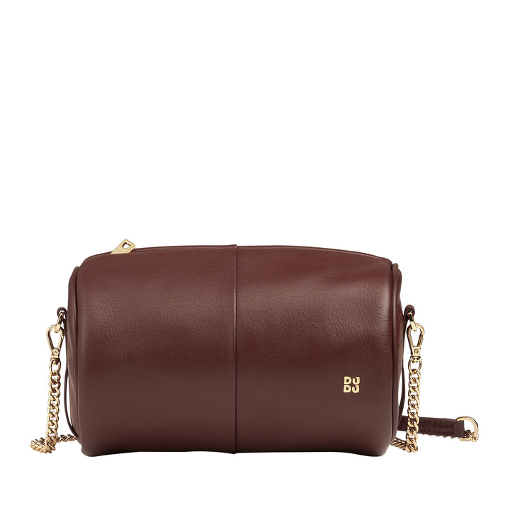 DUDU Zylindrische Damen-Ledertasche, Umhängetasche mit Kette und Leder, elegante, modische kleine Zylindertasche mit Reißverschluss