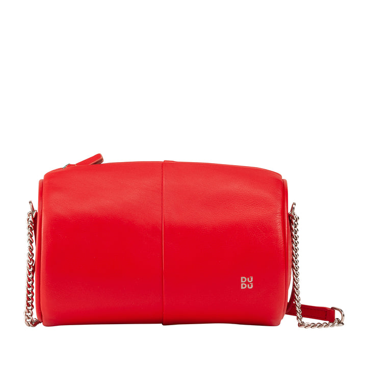 DUDU Zylindrische Damen-Ledertasche, Umhängetasche mit Kette und Leder, elegante, modische kleine Zylindertasche mit Reißverschluss