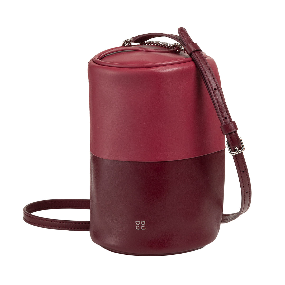DUDU Zylindrische Damen-Ledertasche, Umhängetasche mit Kette und Leder, elegante, modische kleine Zylindertasche mit Reißverschluss
