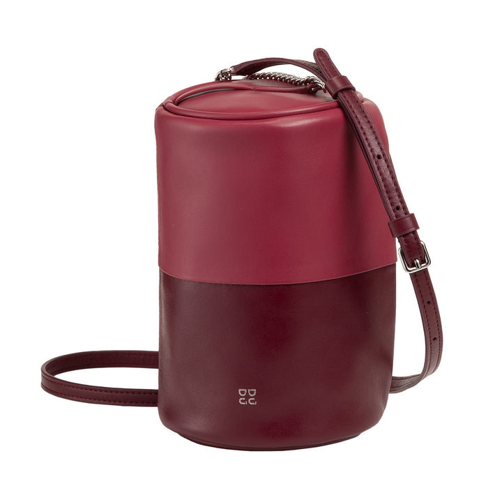 DUDU Zylindrische Damen-Ledertasche, Umhängetasche mit Kette und Leder, elegante, modische kleine Zylindertasche mit Reißverschluss