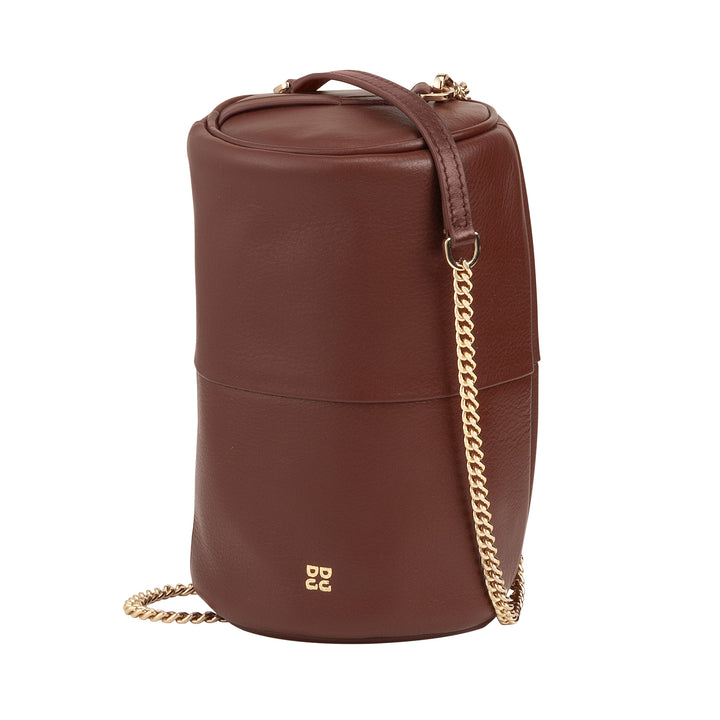 DUDU Zylindrische Damen-Ledertasche, Umhängetasche mit Kette und Leder, elegante, modische kleine Zylindertasche mit Reißverschluss