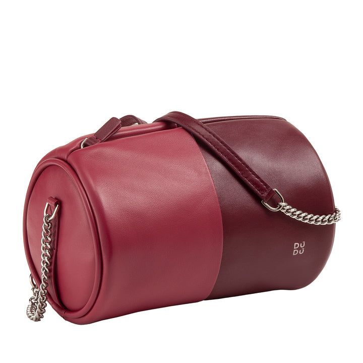 DUDU Zylindrische Damen-Ledertasche, Umhängetasche mit Kette und Leder, elegante, modische kleine Zylindertasche mit Reißverschluss