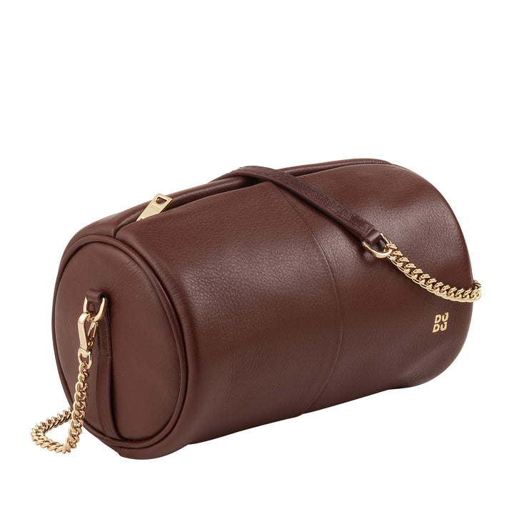 DUDU Zylindrische Damen-Ledertasche, Umhängetasche mit Kette und Leder, elegante, modische kleine Zylindertasche mit Reißverschluss