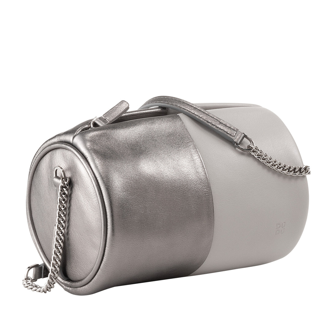 DUDU Sac cylindrique en cuir pour femme, sac à bandoulière avec chaîne et cuir, petit sac cylindrique élégant avec fermeture éclair