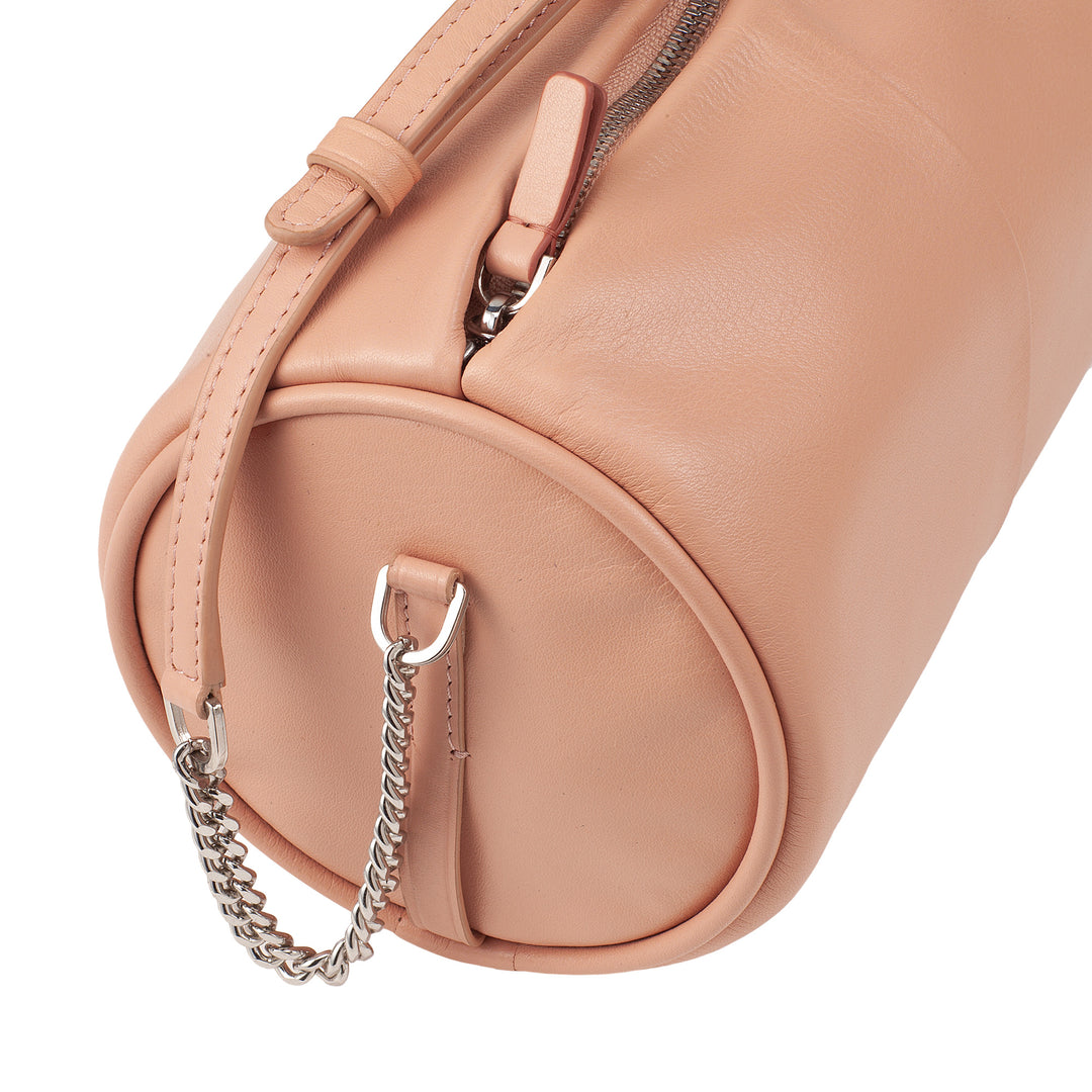 DUDU Zylindrische Damen-Ledertasche, Umhängetasche mit Kette und Leder, elegante, modische kleine Zylindertasche mit Reißverschluss