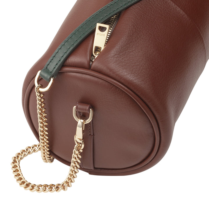 DUDU Zylindrische Damen-Ledertasche, Umhängetasche mit Kette und Leder, elegante, modische kleine Zylindertasche mit Reißverschluss