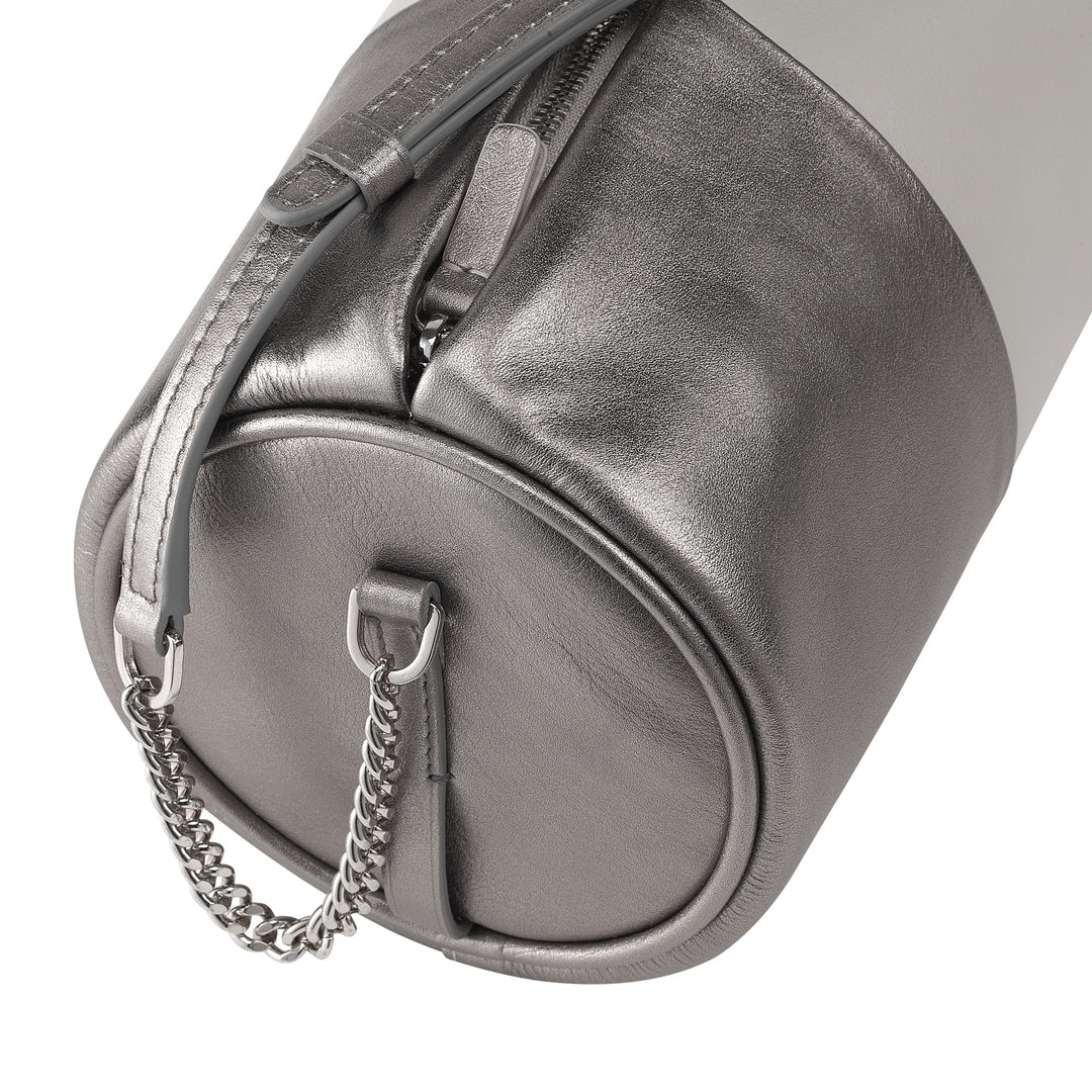 DUDU Sac cylindrique en cuir pour femme, sac à bandoulière avec chaîne et cuir, petit sac cylindrique élégant avec fermeture éclair