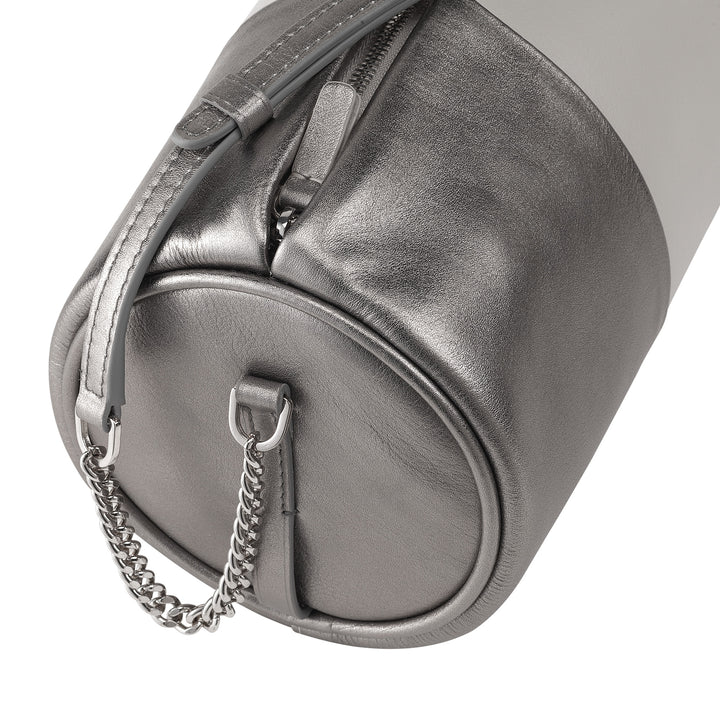 DUDU Sac cylindrique en cuir pour femme, sac à bandoulière avec chaîne et cuir, petit sac cylindrique élégant avec fermeture éclair