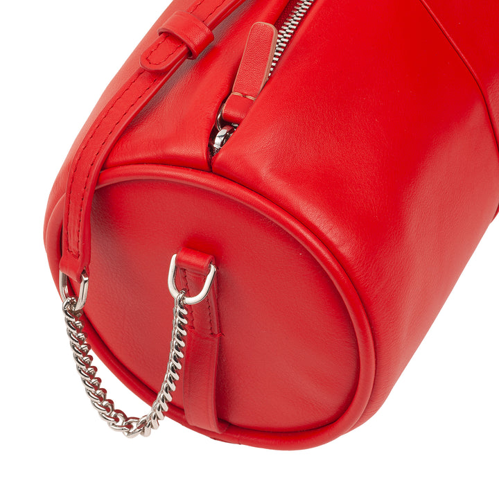 DUDU Zylindrische Damen-Ledertasche, Umhängetasche mit Kette und Leder, elegante, modische kleine Zylindertasche mit Reißverschluss