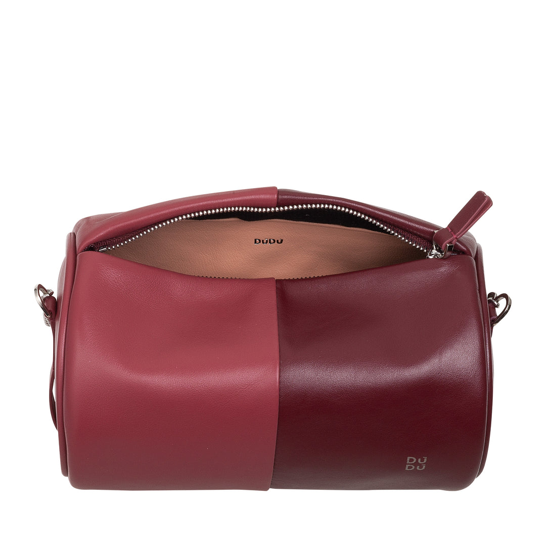DUDU Zylindrische Damen-Ledertasche, Umhängetasche mit Kette und Leder, elegante, modische kleine Zylindertasche mit Reißverschluss