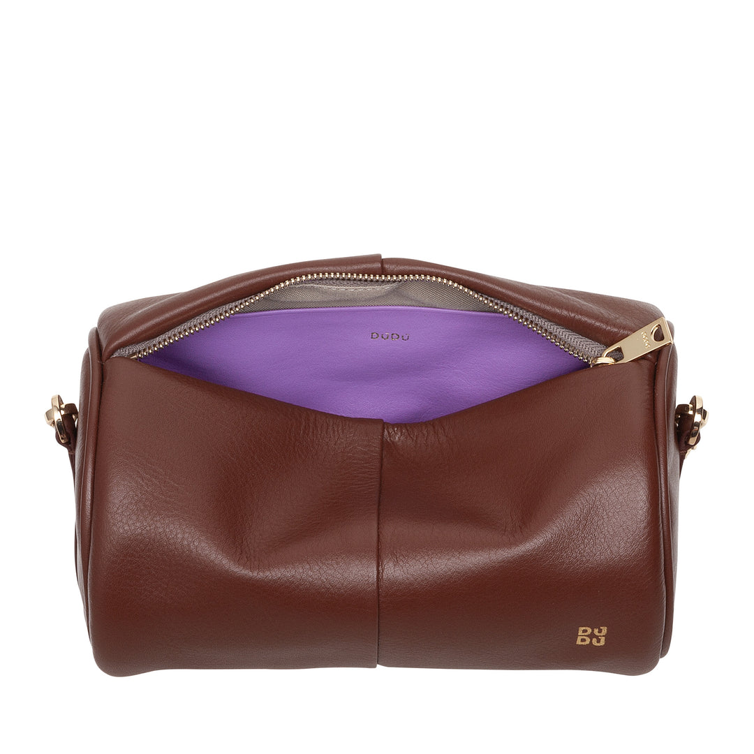 DUDU Zylindrische Damen-Ledertasche, Umhängetasche mit Kette und Leder, elegante, modische kleine Zylindertasche mit Reißverschluss