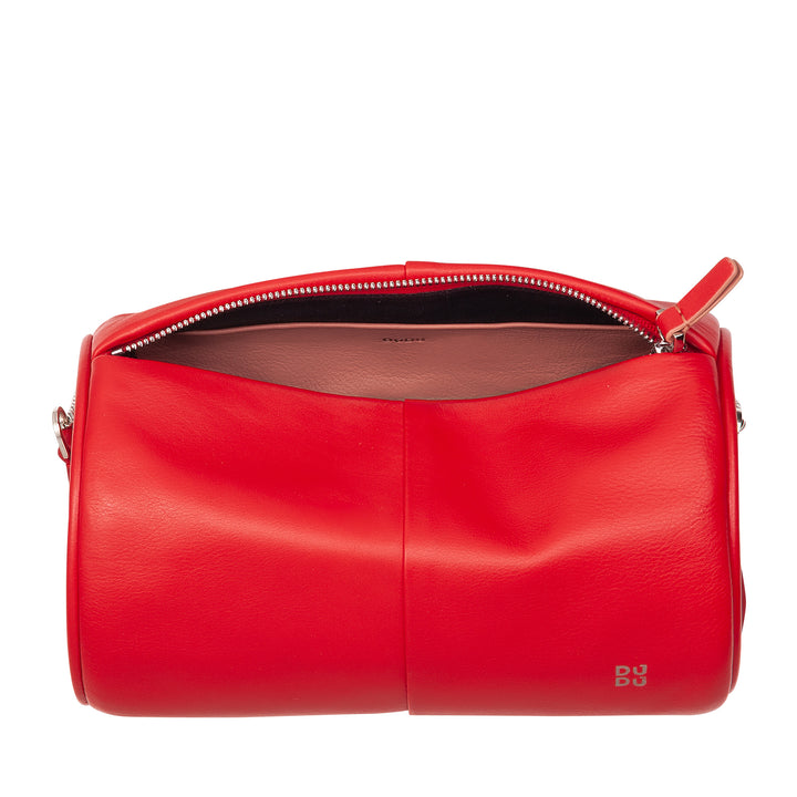 DUDU Zylindrische Damen-Ledertasche, Umhängetasche mit Kette und Leder, elegante, modische kleine Zylindertasche mit Reißverschluss