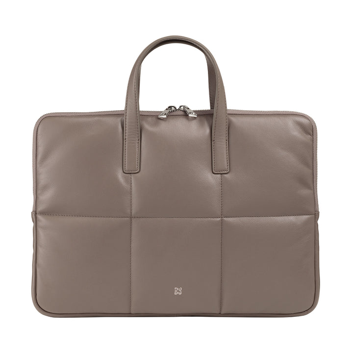 DUDU Damen 14 Zoll Laptoptasche mit gepolstertem Schultergurt aus gestepptem Leder, Laptophalter MacBook Notebook bis 14", Eleganter Sleeve Bag Folder