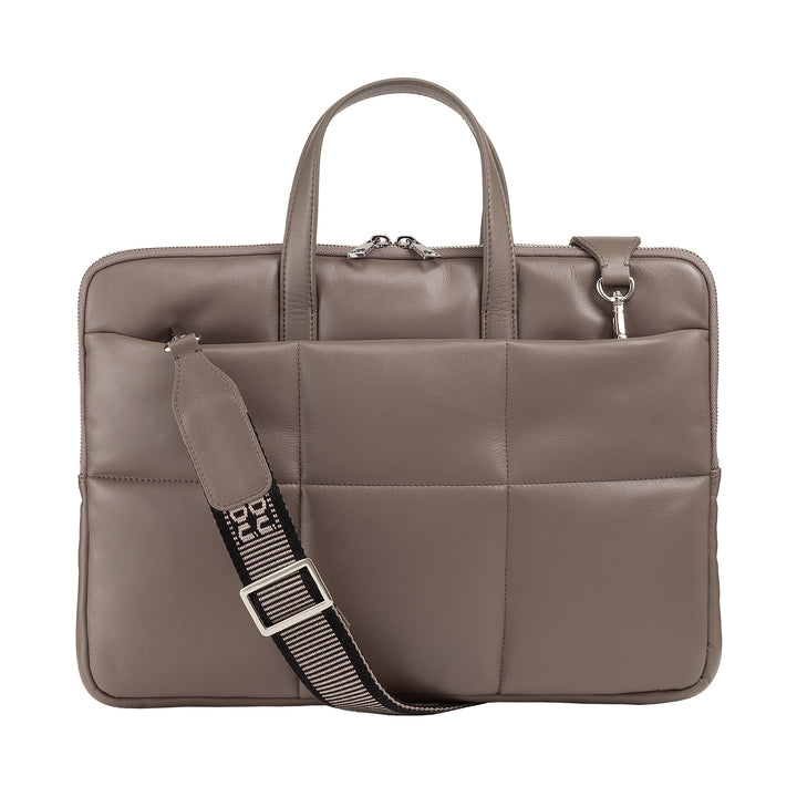 DUDU Damen 14 Zoll Laptoptasche mit gepolstertem Schultergurt aus gestepptem Leder, Laptophalter MacBook Notebook bis 14", Eleganter Sleeve Bag Folder