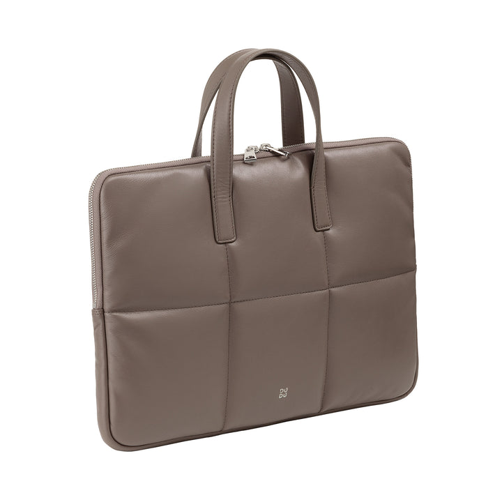 DUDU Damen 14 Zoll Laptoptasche mit gepolstertem Schultergurt aus gestepptem Leder, Laptophalter MacBook Notebook bis 14", Eleganter Sleeve Bag Folder