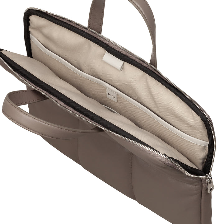 DUDU Damen 14 Zoll Laptoptasche mit gepolstertem Schultergurt aus gestepptem Leder, Laptophalter MacBook Notebook bis 14", Eleganter Sleeve Bag Folder