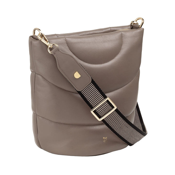 DUDU Damen-Umhängetasche und gepolsterter, gesteppter Schultergurt aus Nappaleder, große Tasche mit Reißverschluss und doppeltem Schultergurt, elegantes Design
