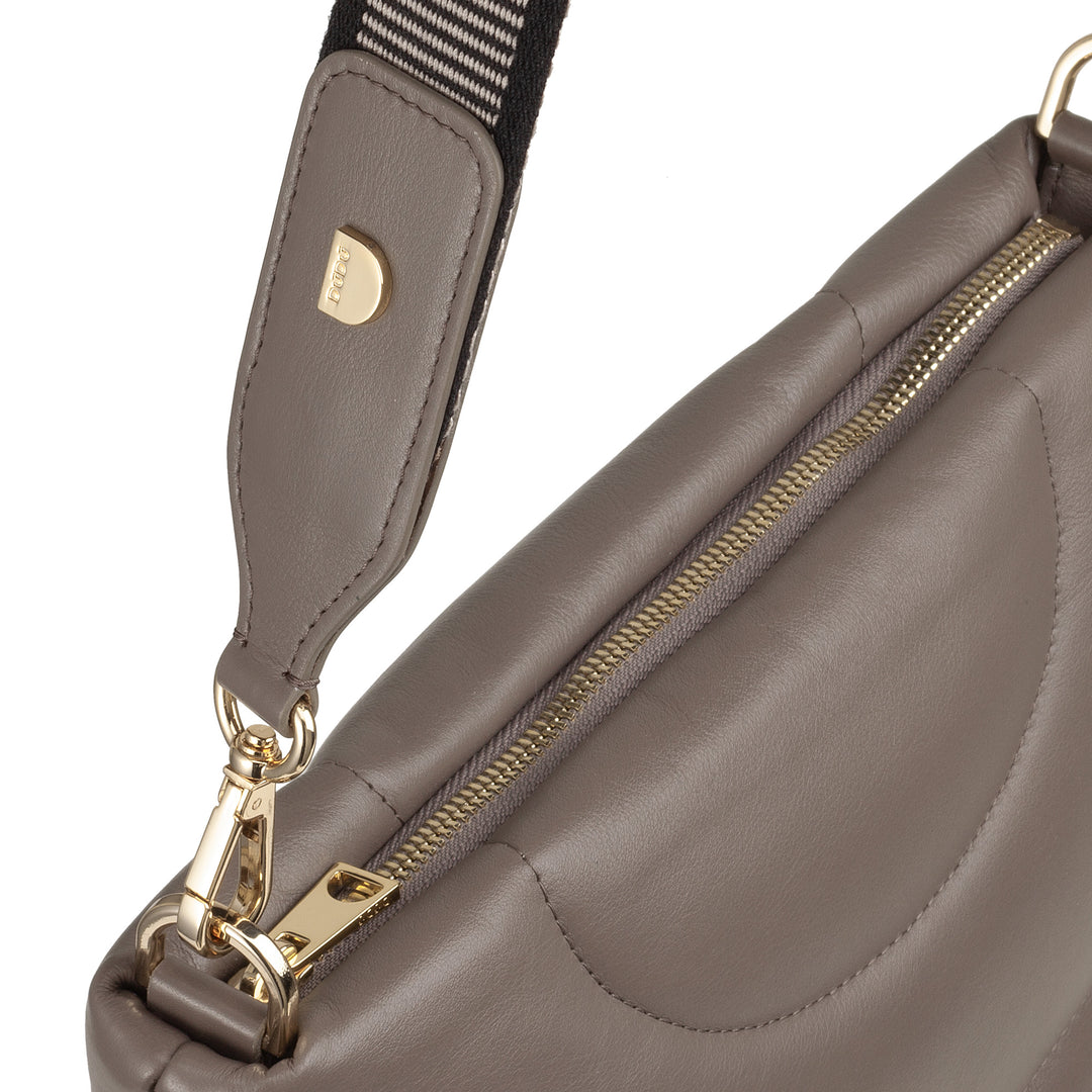 DUDU Damen-Umhängetasche und gepolsterter, gesteppter Schultergurt aus Nappaleder, große Tasche mit Reißverschluss und doppeltem Schultergurt, elegantes Design