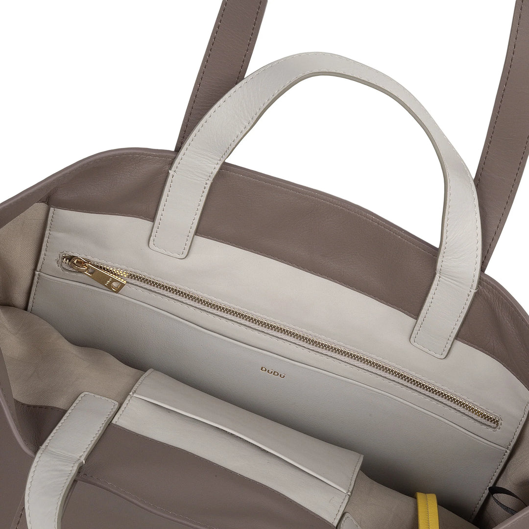 DUDU Große weiche Damentasche, Einkaufstasche aus farbigem Leder, Doppelgriffe, elegante Umhängetasche, große Handtasche