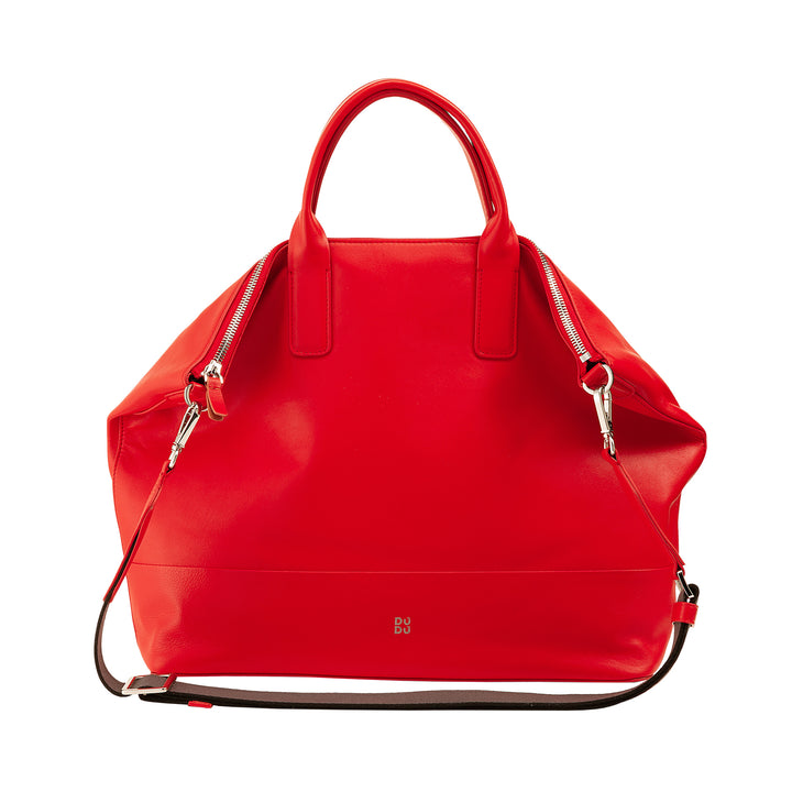 DUDU Elegant Shoulder Bag for Women in Genuine Leather, Handbag with Two Handles and Zipper