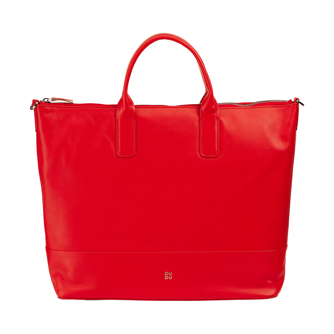 DUDU Elegant Shoulder Bag for Women in Genuine Leather, Handbag with Two Handles and Zipper